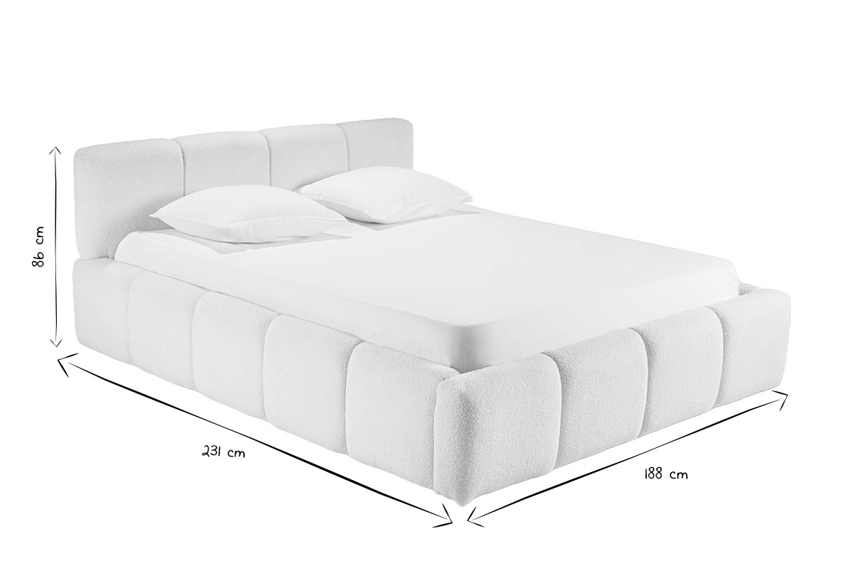 Cama arc�n negra y blanca 160x200 cm en lana rizada, dimensiones 231x188x86 cm.