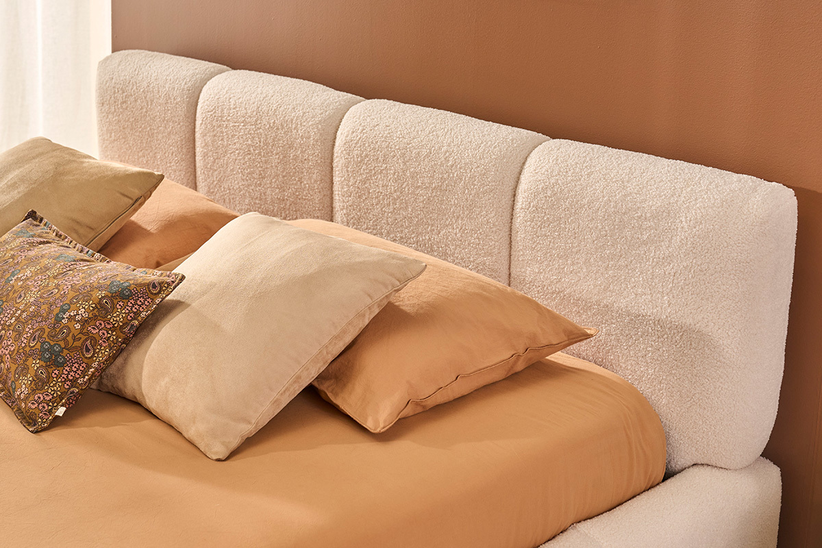 Cama con almacenaje de 2 plazas 160x200 cm en tela de lana rizada MOTTO