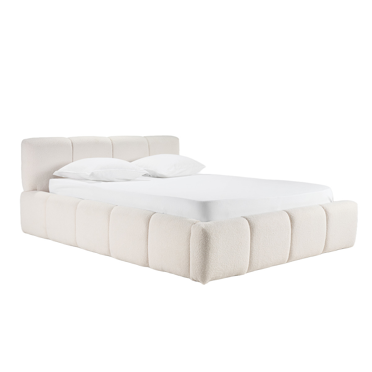 Cama con almacenaje de 2 plazas 160x200 cm en tela de lana rizada MOTTO