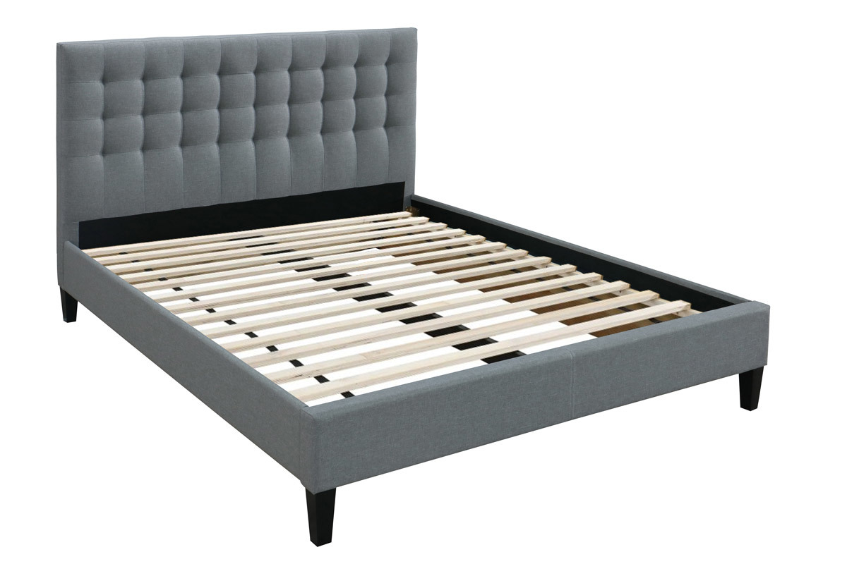 Cama con cabecero capiton tejido gris claro 160x200 DANAE
