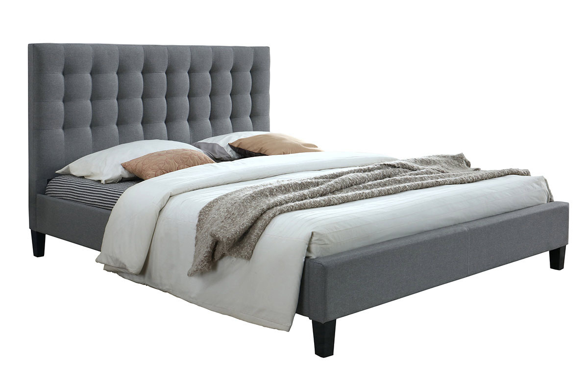 Cama con cabecero capiton tejido gris claro 160x200 DANAE