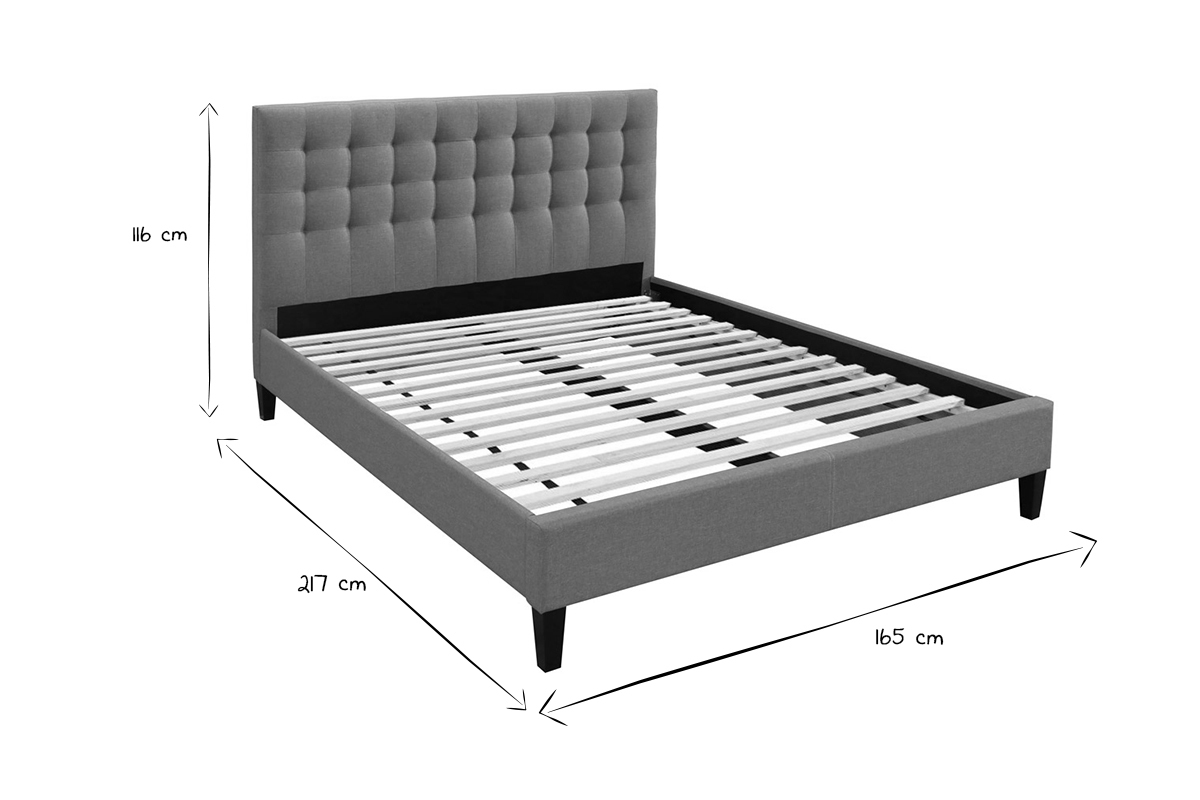 Cama con cabecero capiton tejido gris claro 160x200 DANAE