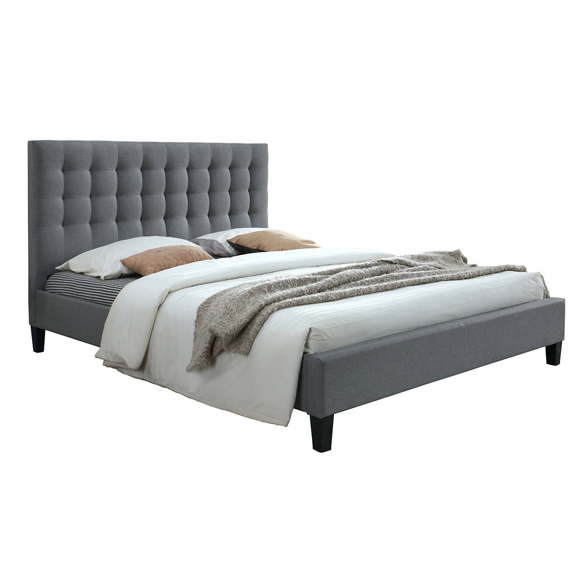 Cama con cabecero capitoné tejido gris claro 160x200 DANAE
