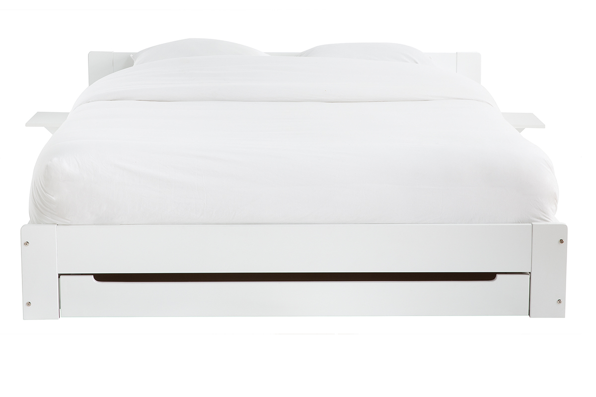 Cama con cajn de almacenaje y mesitas blanca 160 x 200 cm LORIS