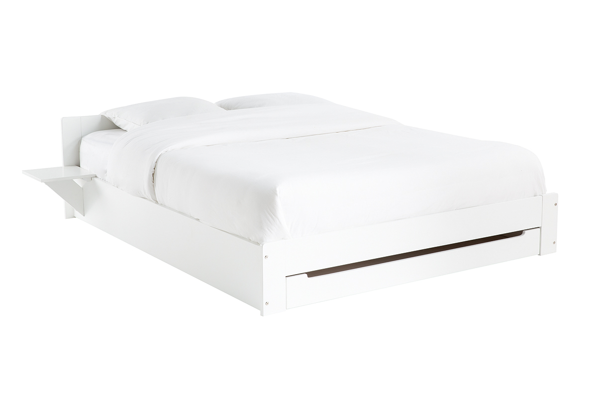 Cama con cajn de almacenaje y mesitas blanca 160 x 200 cm LORIS