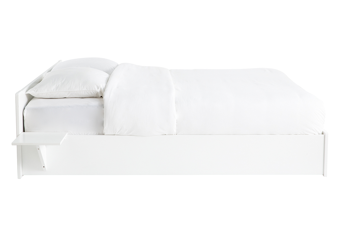Cama con cajn de almacenaje y mesitas blanca 160 x 200 cm LORIS