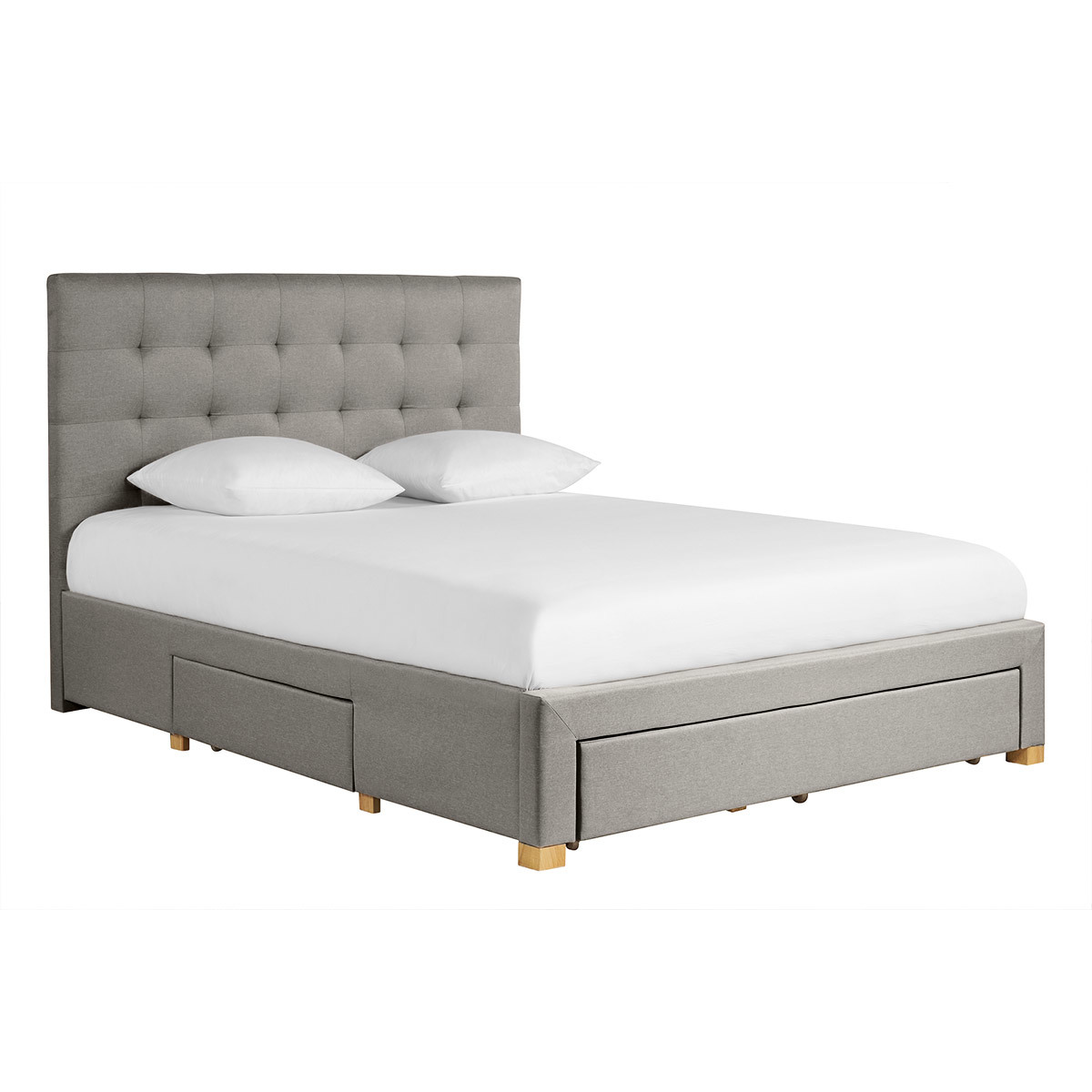 Cama con cajones 2 plazas 160 x 200 cm de tela gris claro RENO