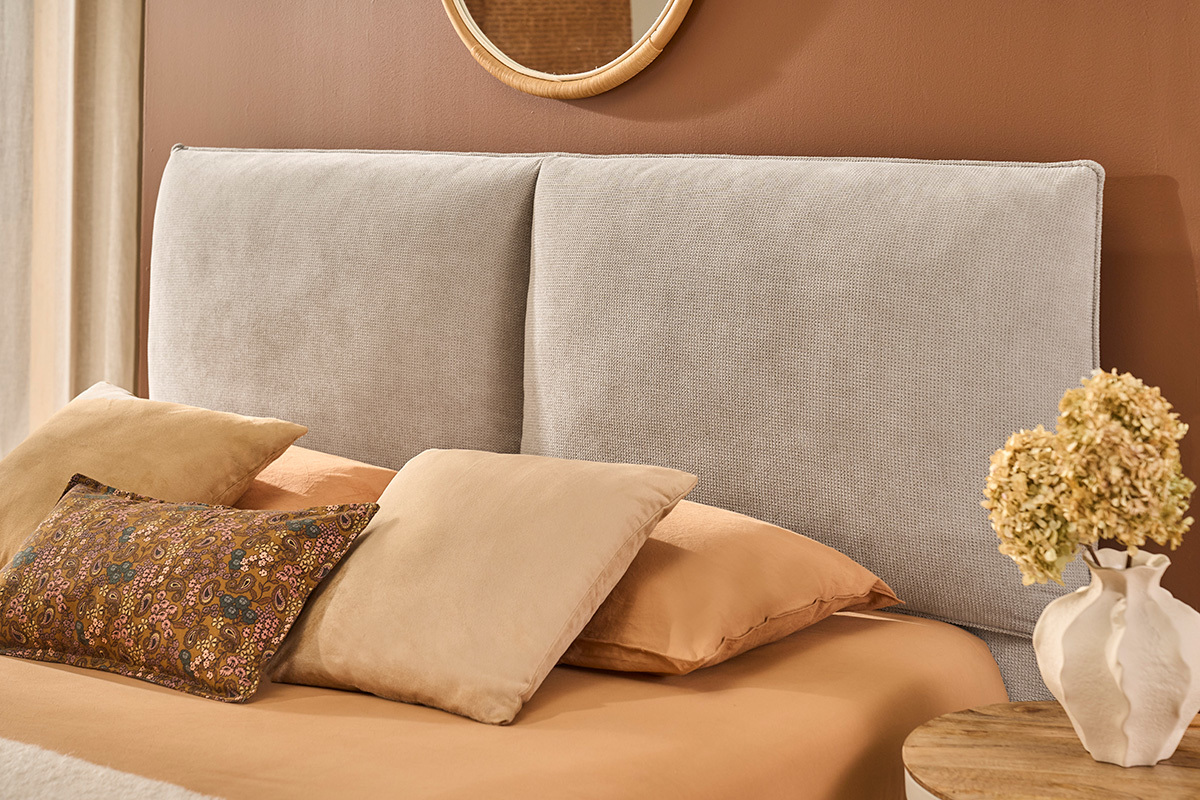 Cama con canap� 2 plazas 160x200 cm en tejido chenilla beige VIGO