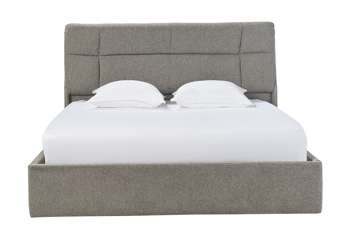 Cama con canap de 2 plazas 160x200 cm en color topo HONO con cabecero tapizado, vista frontal.