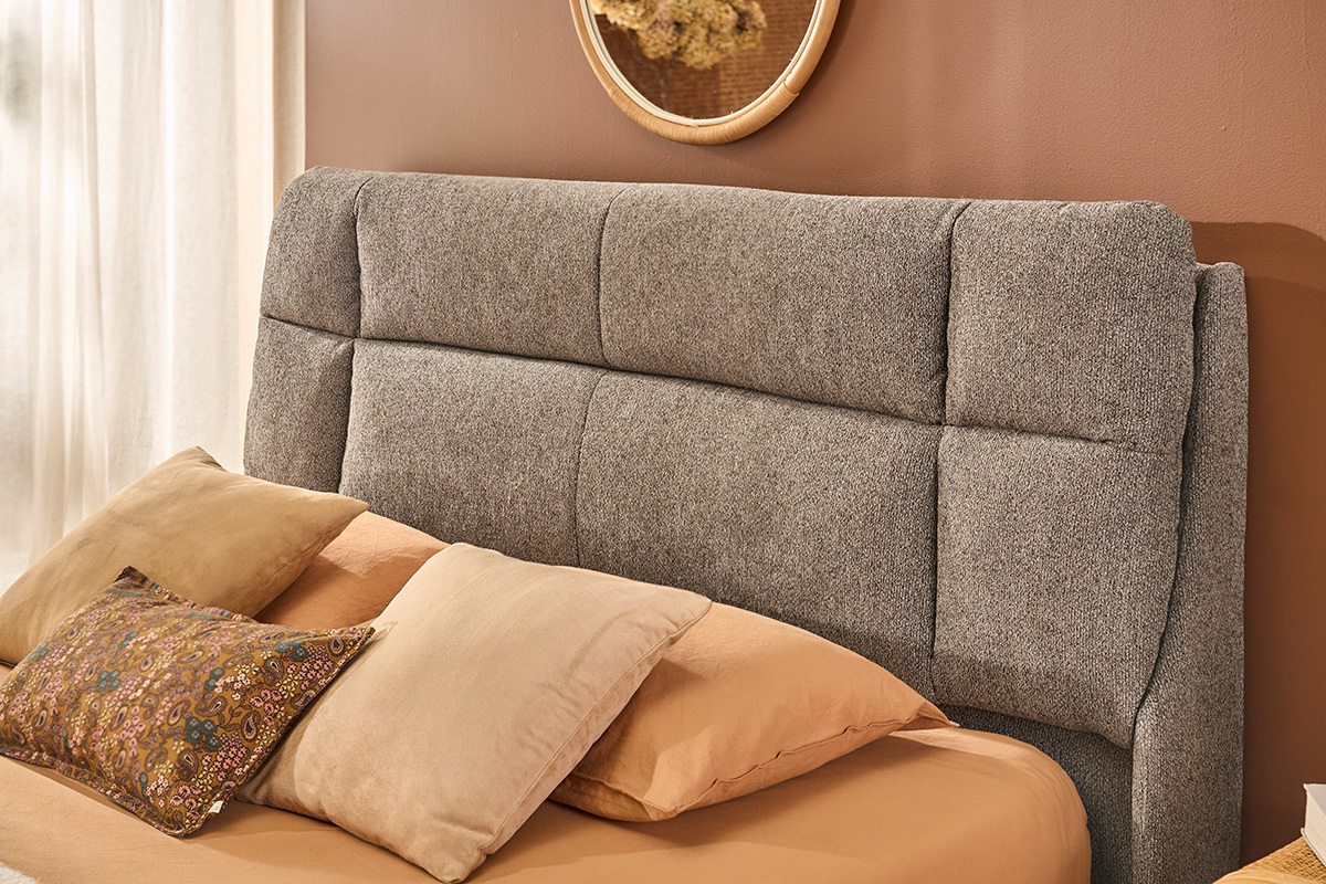 Cama con canap� 2 plazas 160x200 cm en tela texturizada taupe HONO