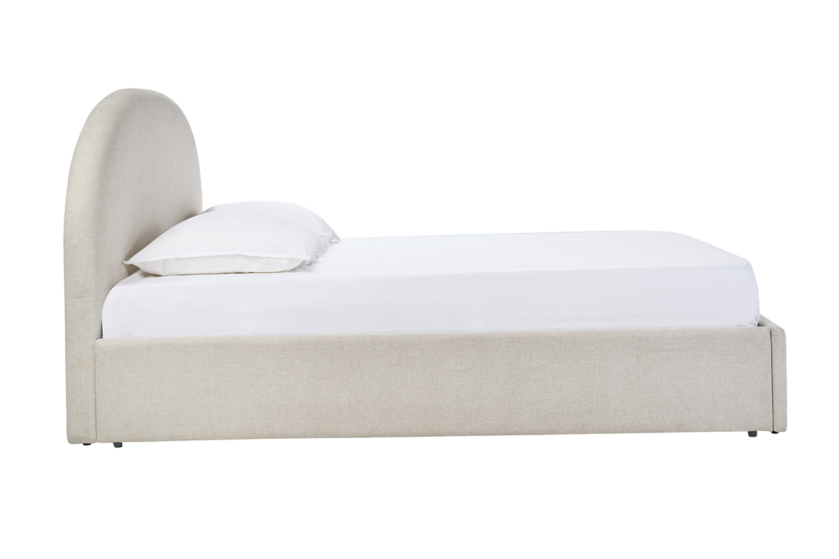 Cama con almacenaje de 2 plazas beige 160x200 cm, vista lateral.