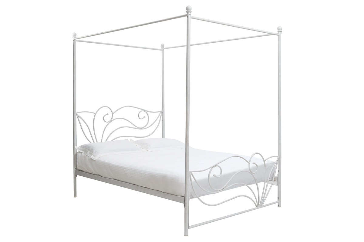 Cama con dosel blanca matrimonial 140x190 VENEZIA