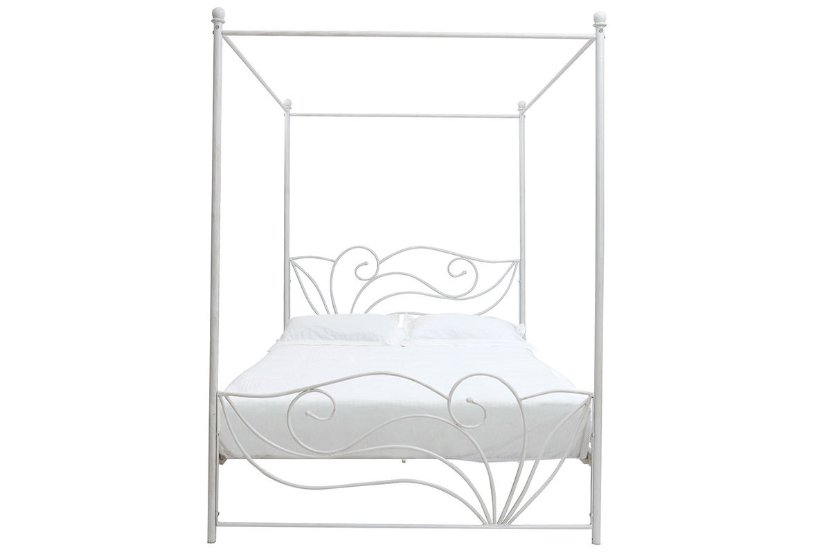Cama con dosel blanca matrimonial 140x190 VENEZIA