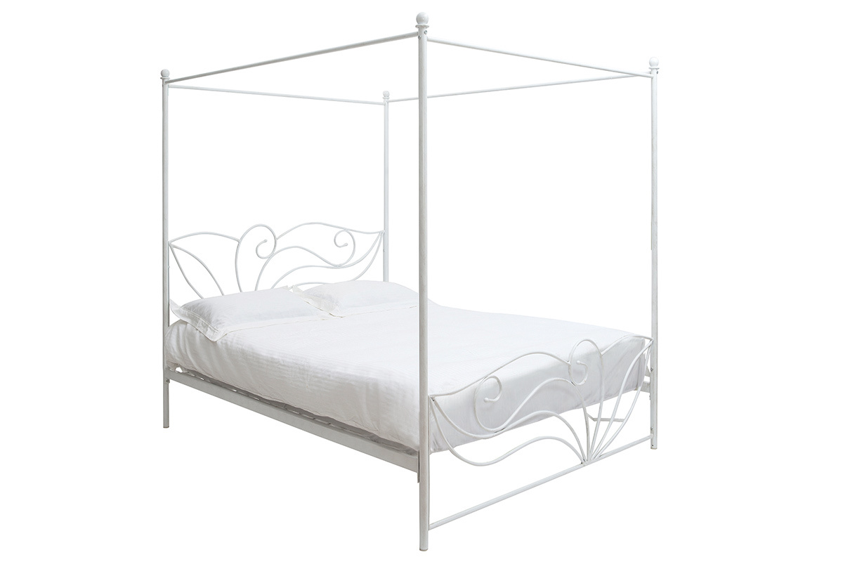 Cama con dosel blanca matrimonial VENEZIA
