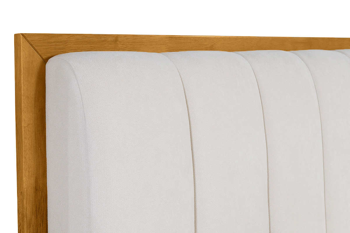 Cama de 2 plazas 160 x 200 cm de madera clara y tejido gris claro RONN