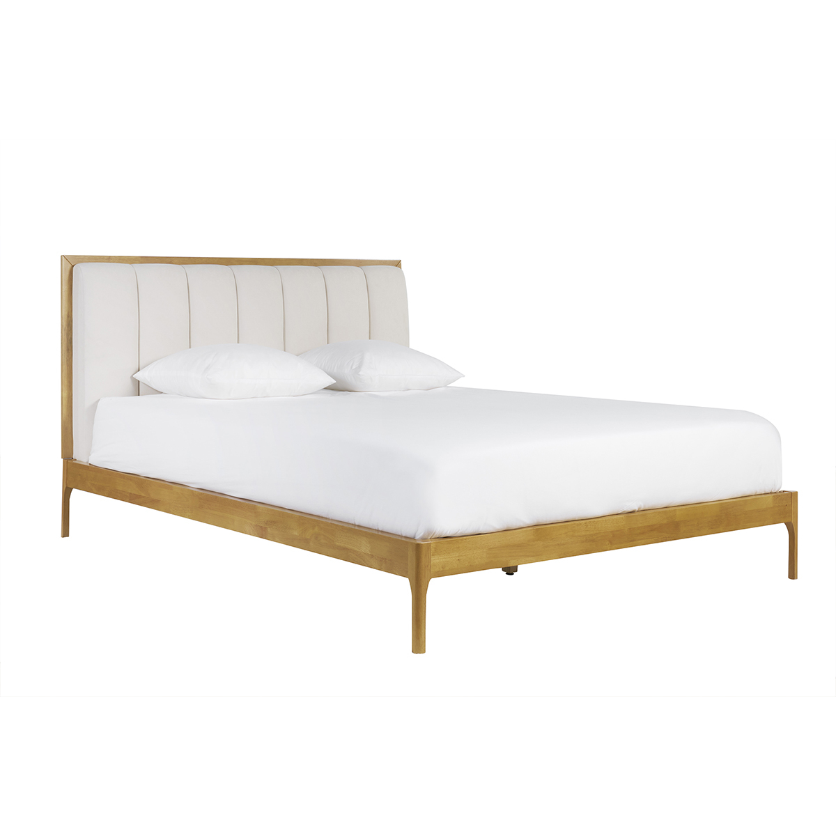 Cama de 2 plazas 160 x 200 cm de madera clara y tejido gris claro RONN