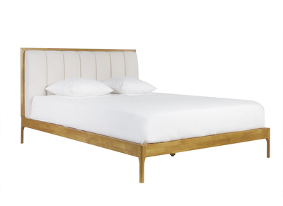 Cama de 2 plazas 160 x 200 cm de madera clara y tejido gris claro RONN