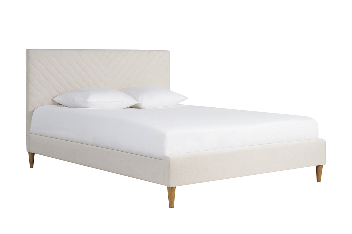 Cama de 2 plazas 160 x 200 cm de tela beige SIDONIE