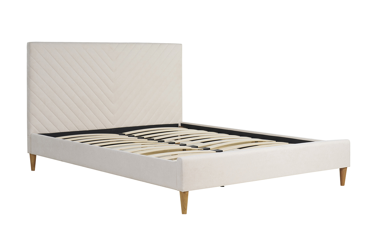 Cama de 2 plazas 160 x 200 cm de tela beige SIDONIE