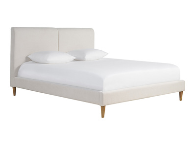 Cama de 2 plazas 160 x 200 cm de tela beige y madera clara SALOME