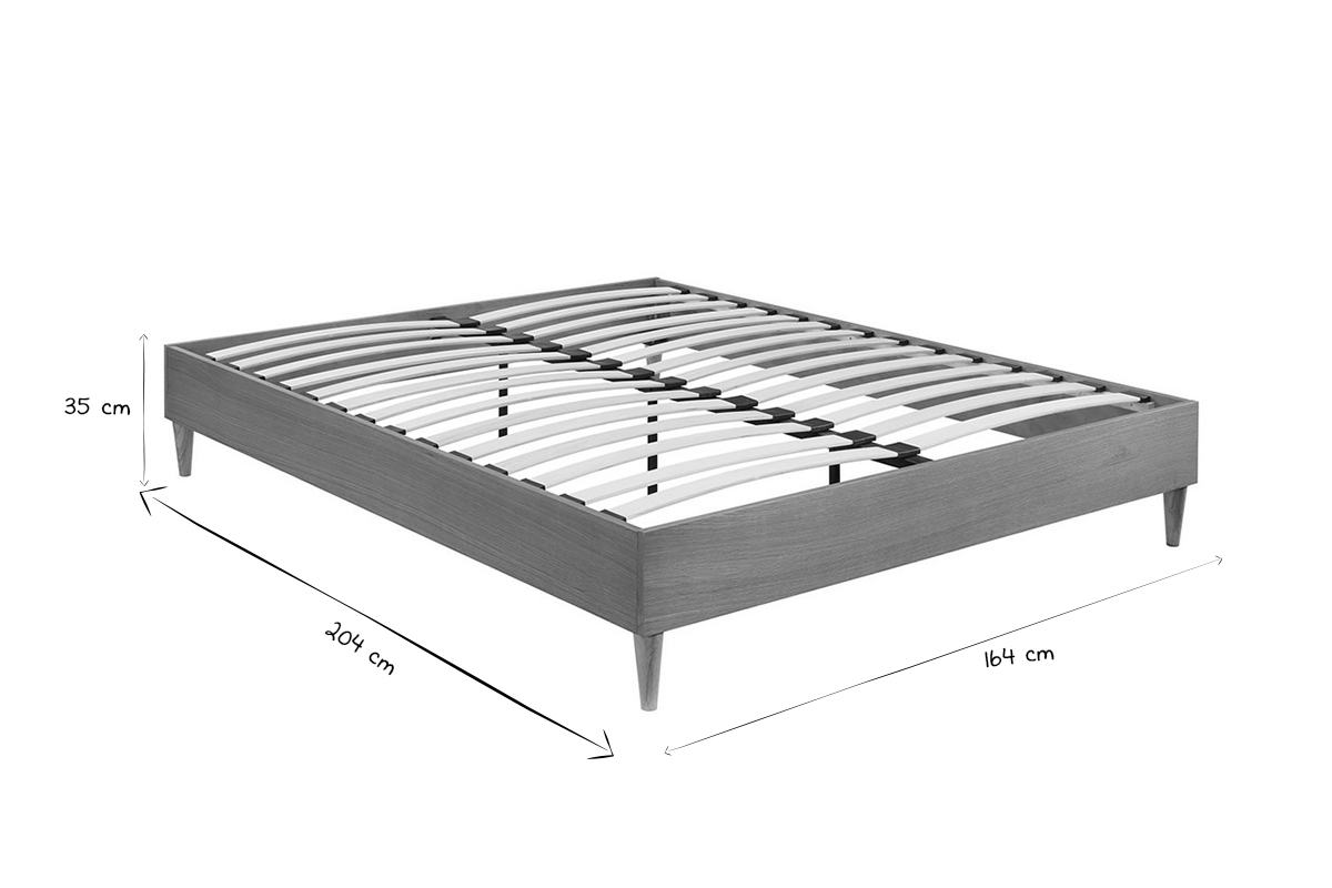 Dimensiones de la cama de matrimonio 160x200 cm, somier de lamas, en blanco y negro