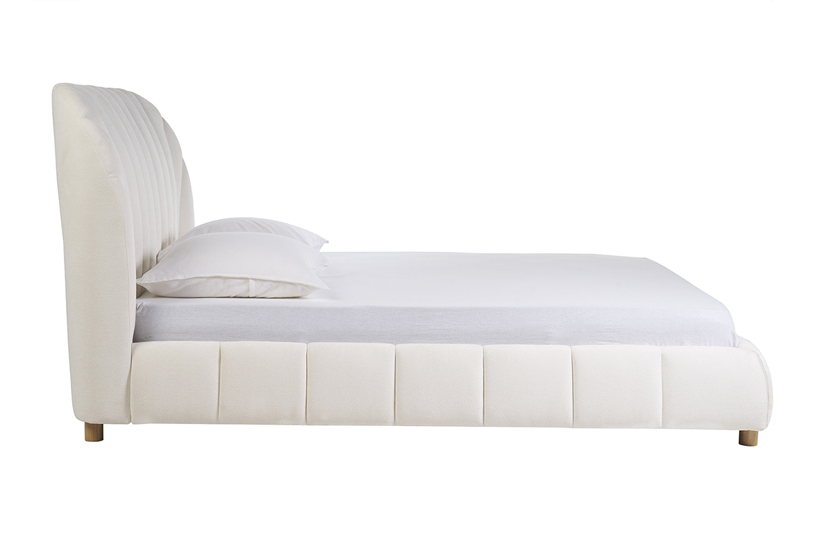 Cama de 2 plazas 160x200 en tela efecto lana rizada ARIELLE