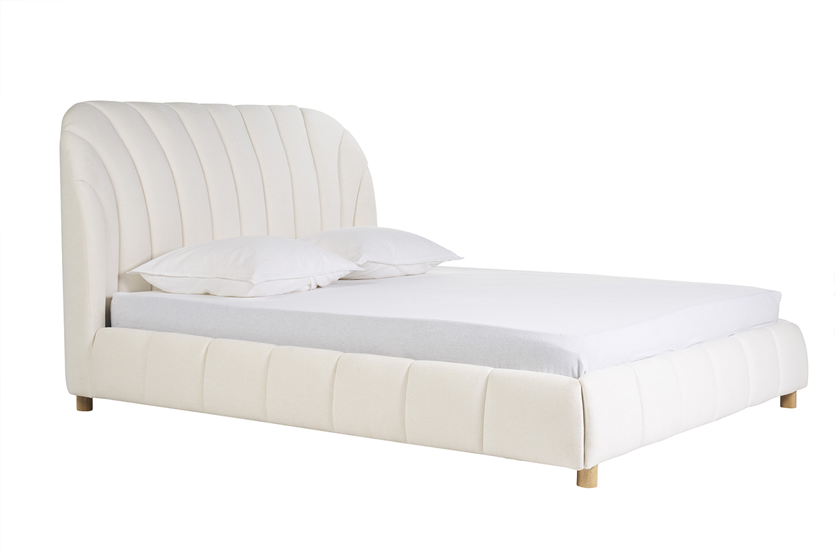 Cama de 2 plazas 160x200 en tela efecto lana rizada ARIELLE
