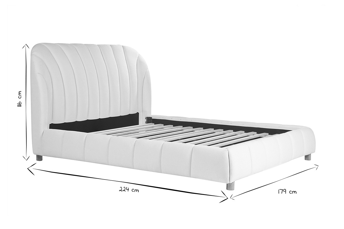 Cama de 2 plazas 160x200 en tela efecto lana rizada ARIELLE