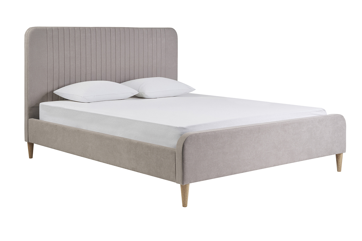 Cama de 2 plazas 160x200 en tela taupe LINDSAY