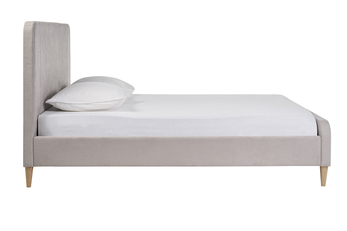 Cama de 2 plazas 160x200 en tela taupe LINDSAY