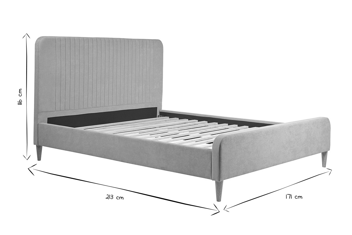 Cama de 2 plazas 160x200 en tela taupe LINDSAY