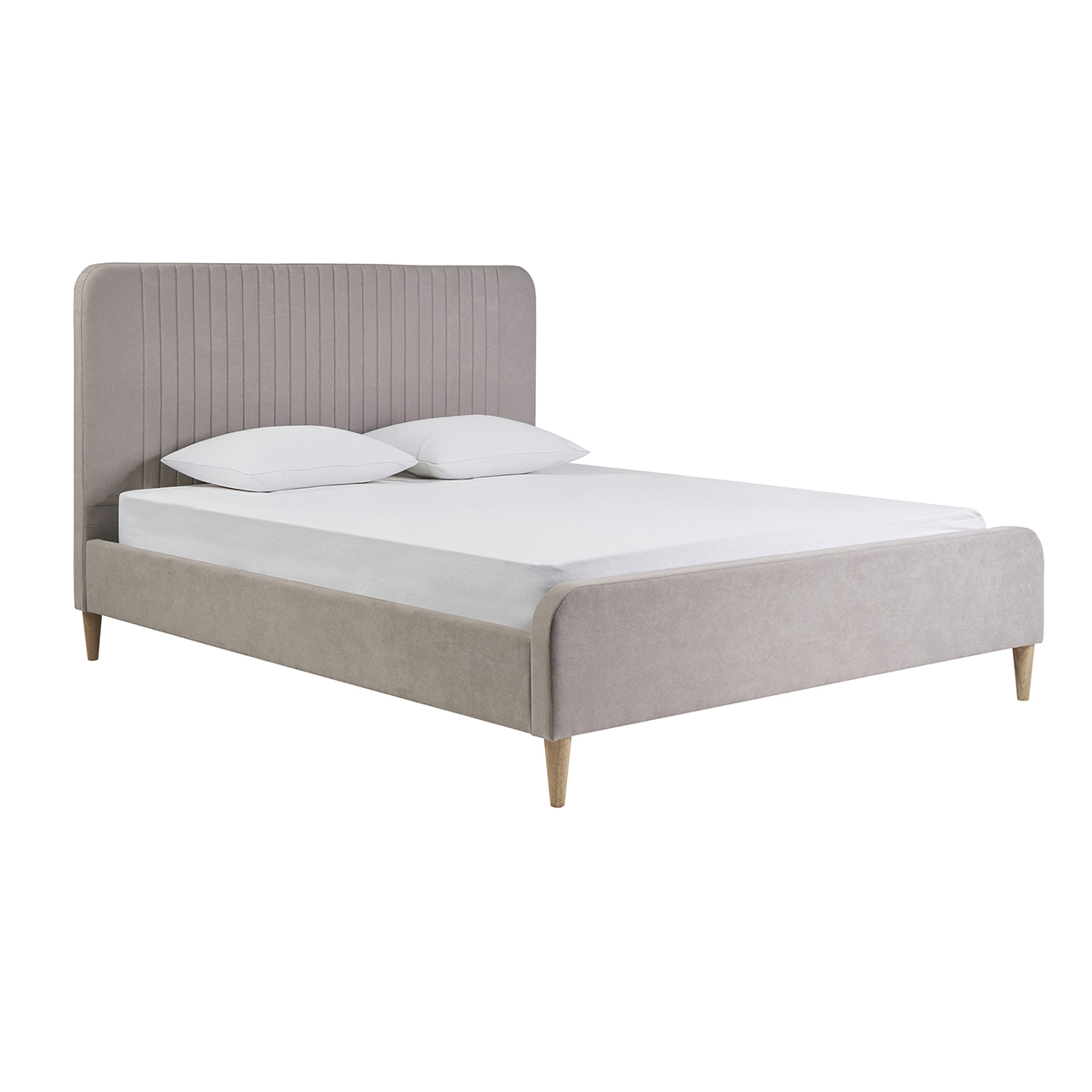 Cama de 2 plazas 160x200 en tela taupe LINDSAY