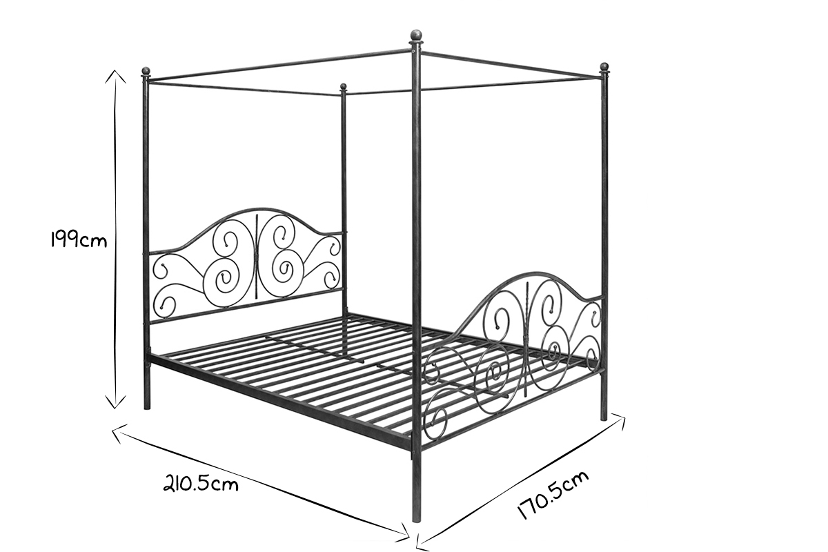 Cama de dosel negra matrimonial VICTORIA 160x200