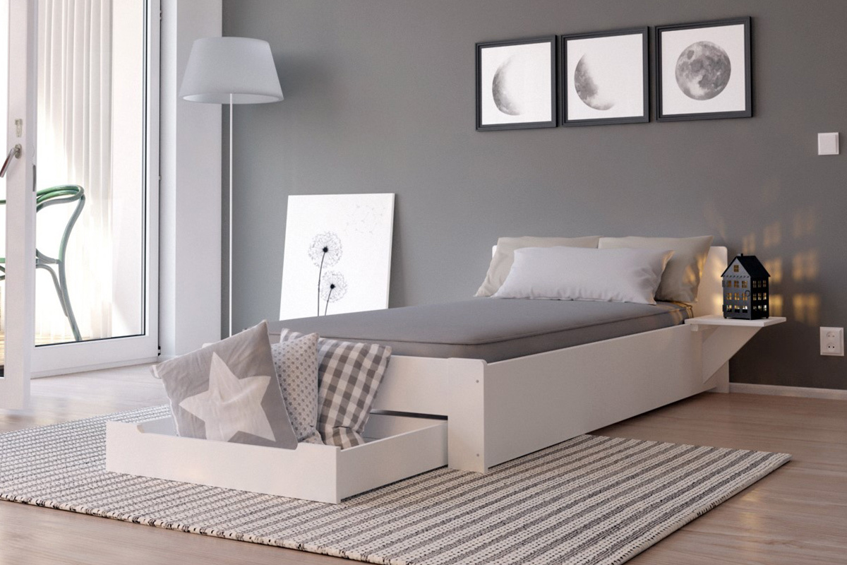 Cama dise�o blanco 1 persona 90x190 LORIS