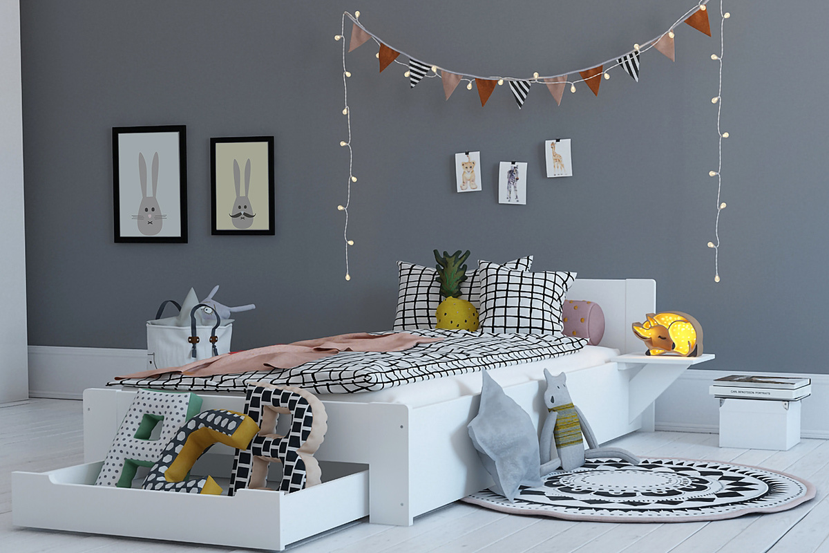 Cama dise�o blanco 1 persona 90x190 LORIS