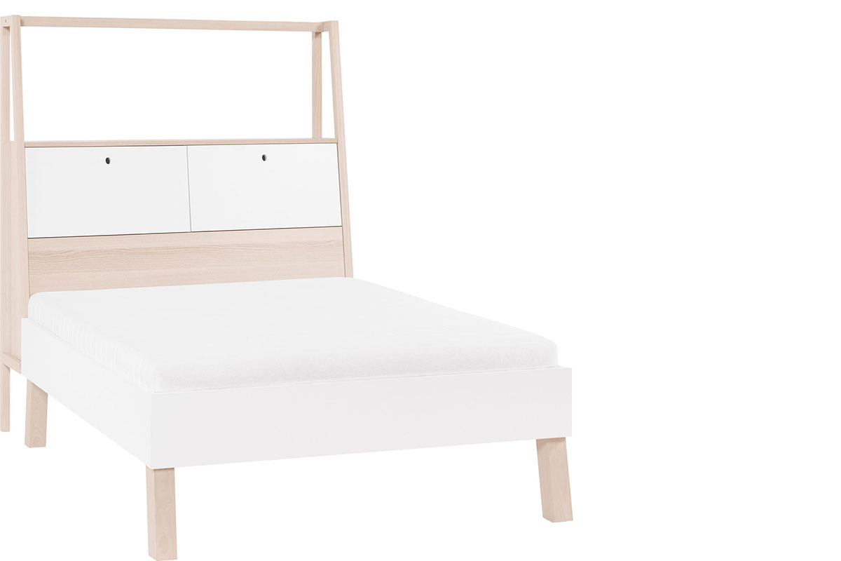 Cama dise�o con almacenaje 140x200 madera y blanco EASY