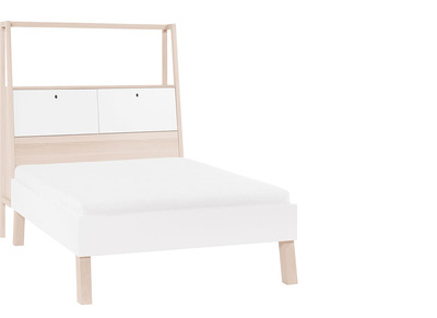 Cama dise&ntilde;o con almacenaje 140x200 madera y blanco EASY