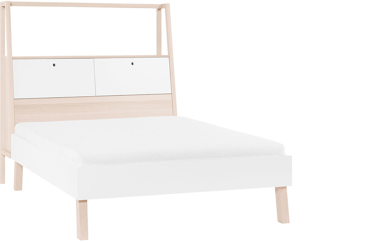 Cama dise�o con almacenaje 160x200 madera y blanco EASY