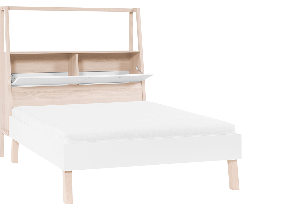 Cama dise�o con almacenaje 160x200 madera y blanco EASY