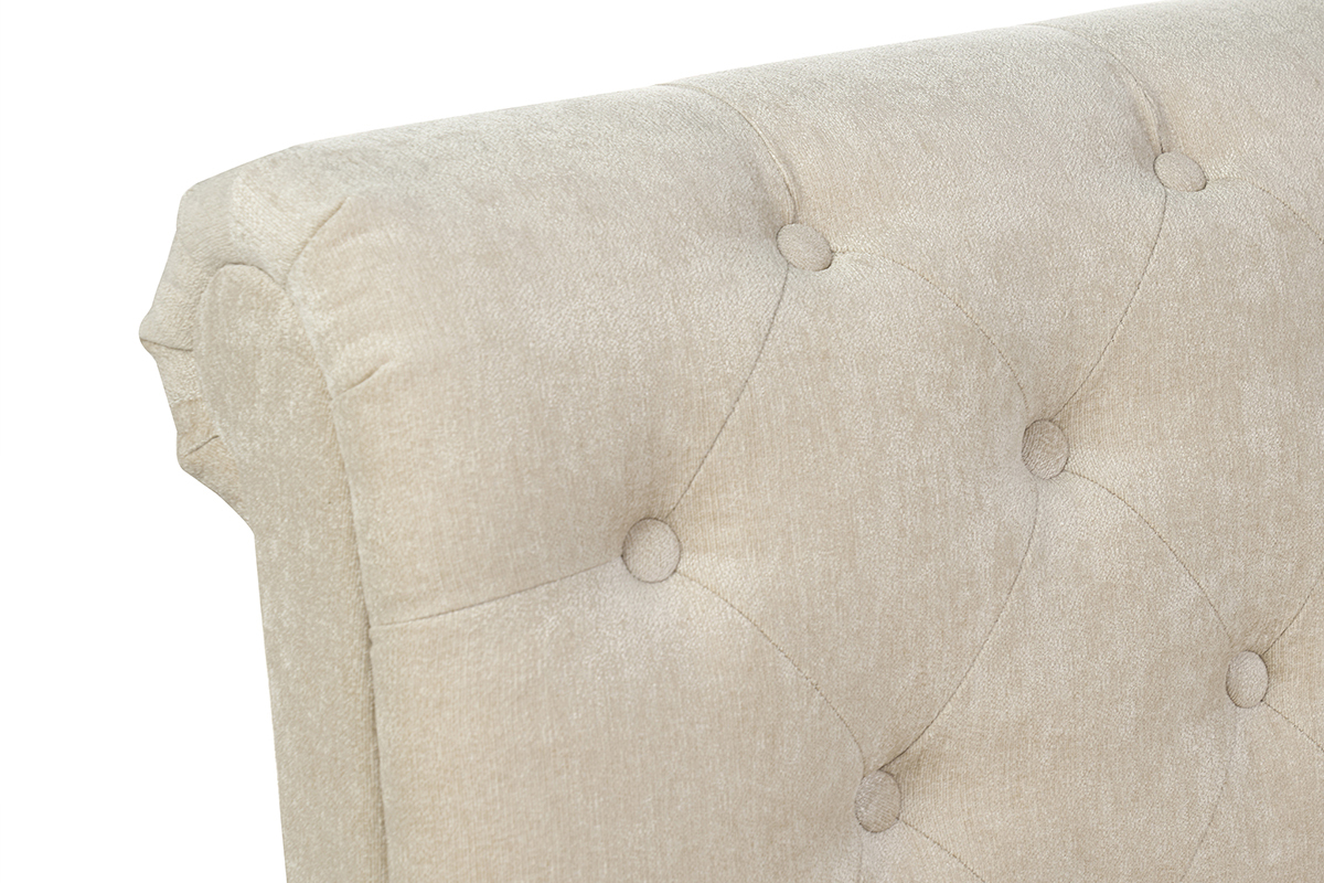 Cabezal beige capiton� en terciopelo, vista de detalle de los botones.
