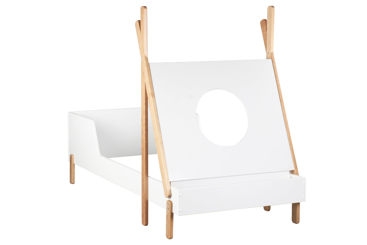 Cama infantil barco blanco y madera clara (somier no incluido) TIMEHLO
