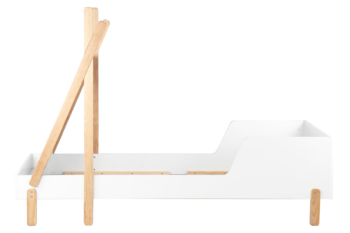 Cama infantil barco blanco y madera clara (somier no incluido) TIMEHLO