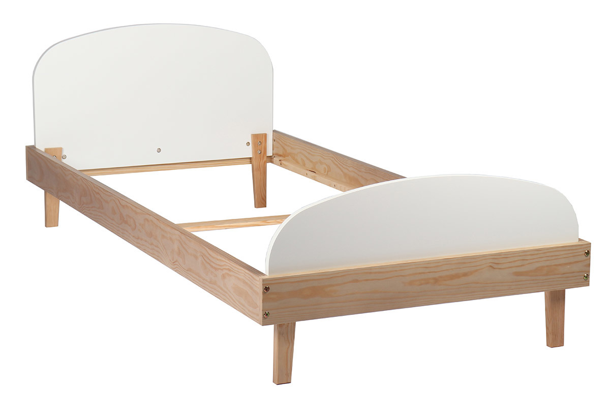Cama infantil blanca y madera KUNG