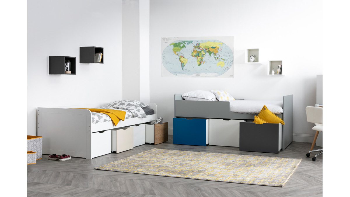 Cama infantil con almacenaje 4 cajones madera y blanca MOLENE
