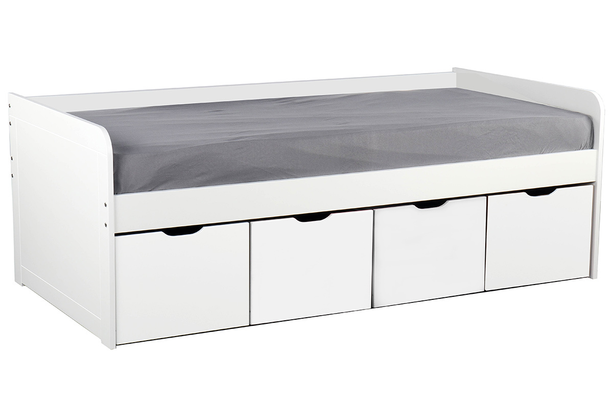 Cama infantil con almacenaje 4 cajones madera y blanca MOLENE