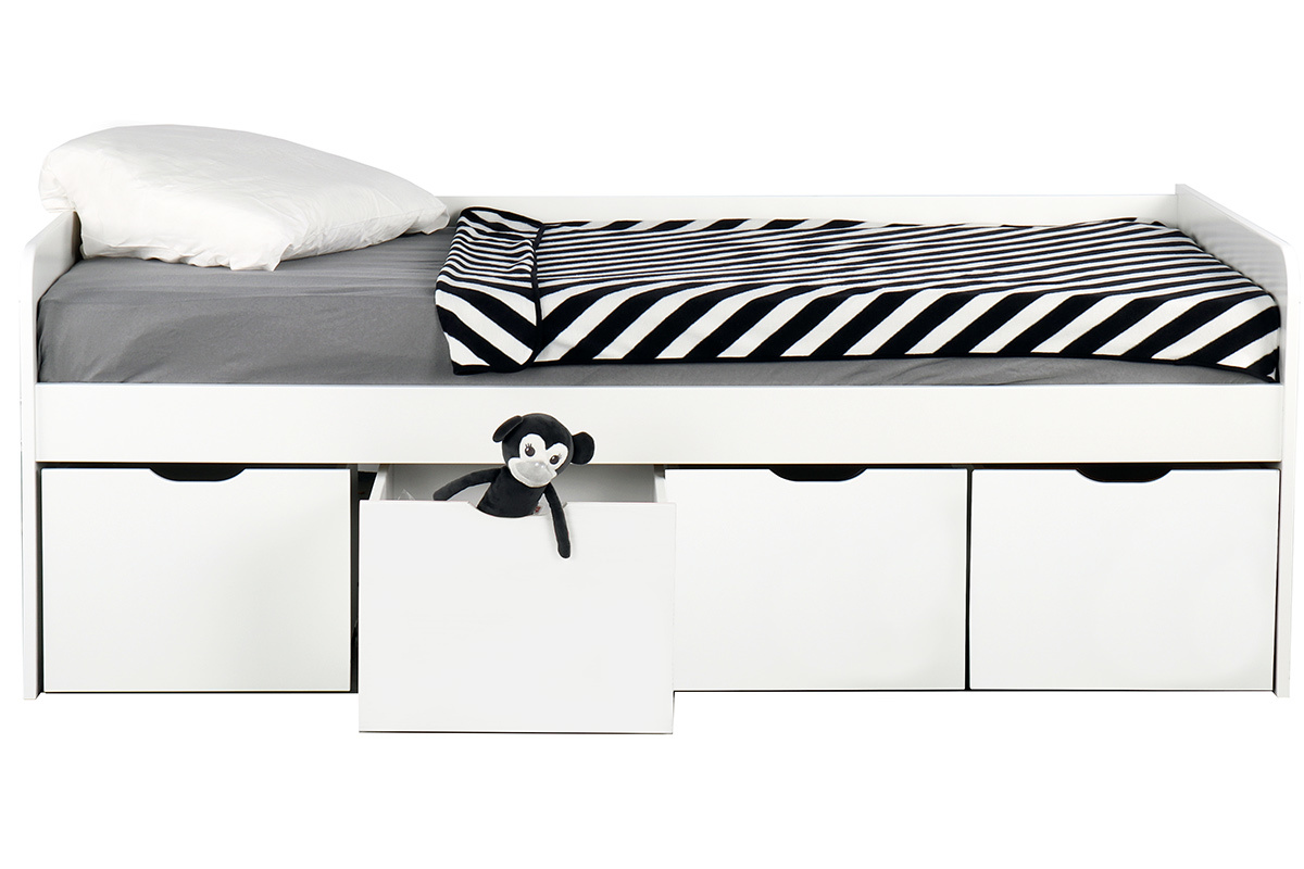 Cama infantil con almacenaje 4 cajones madera y blanca MOLENE