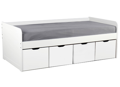 Cama infantil con almacenaje 4 cajones madera y blanca MOLENE - Cama infantil con almacenaje 4 cajones madera y blanca MOLENE