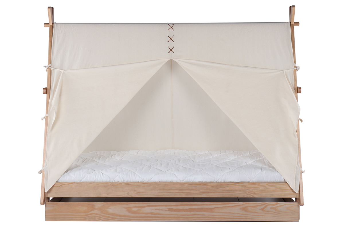 Cama infantil con almacenaje madera y algodn natural APACHE