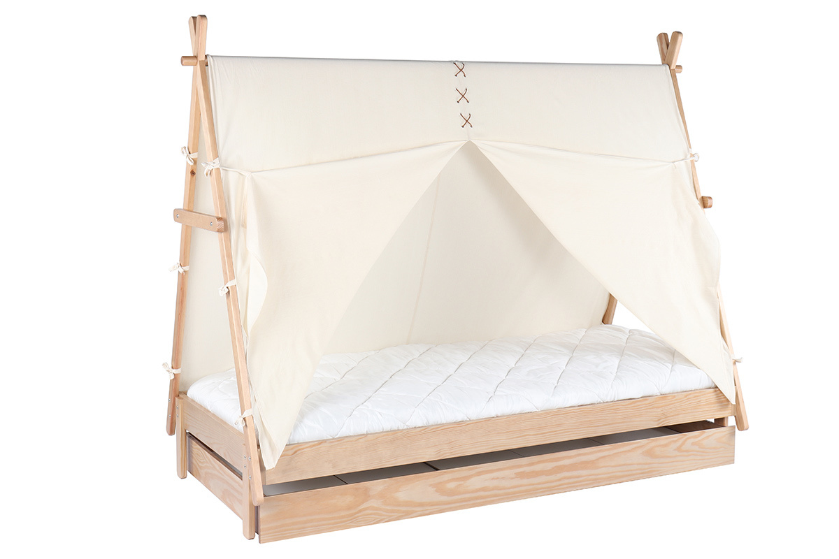 Cama infantil con almacenaje madera y algodn natural APACHE