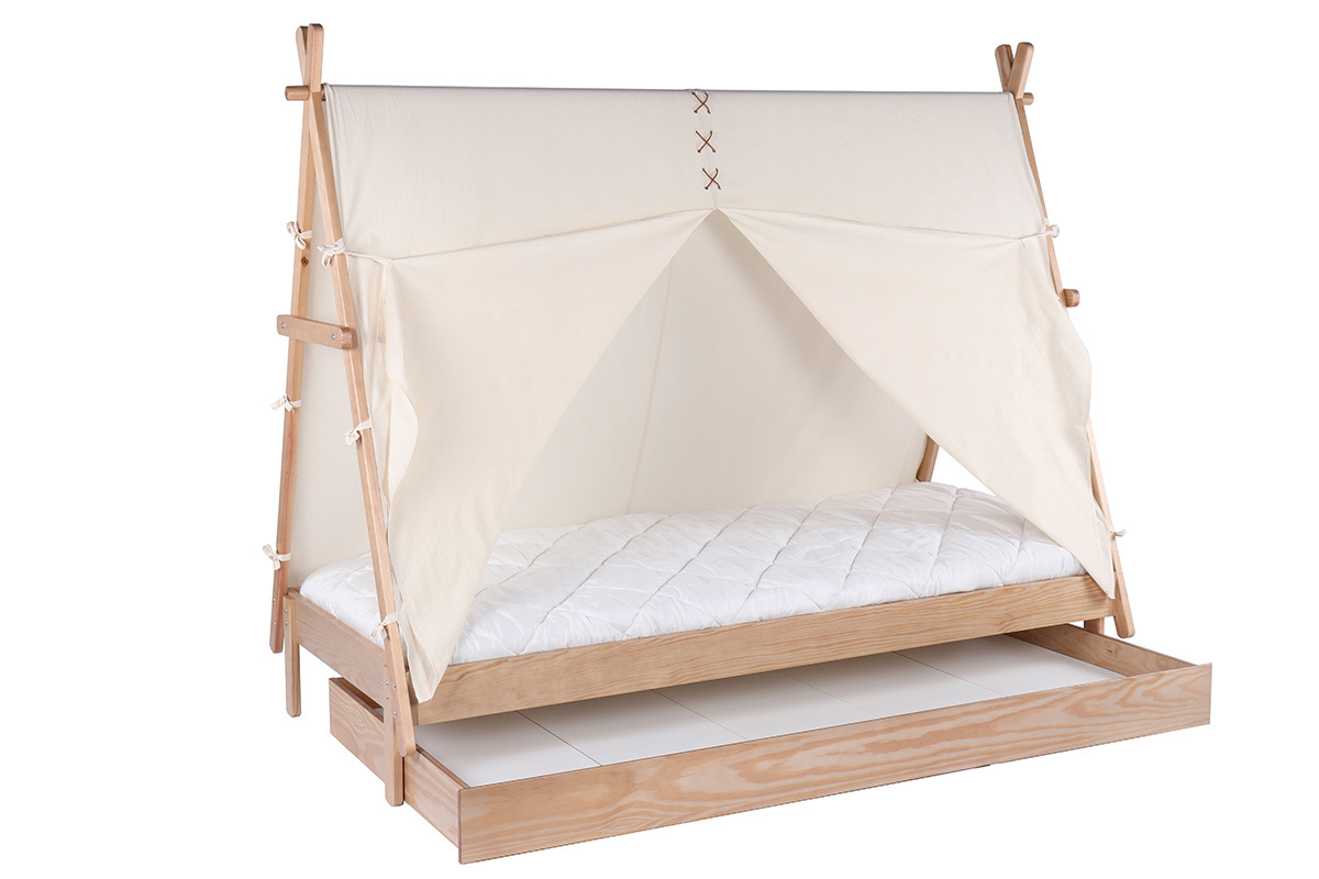 Cama infantil con almacenaje madera y algodn natural APACHE